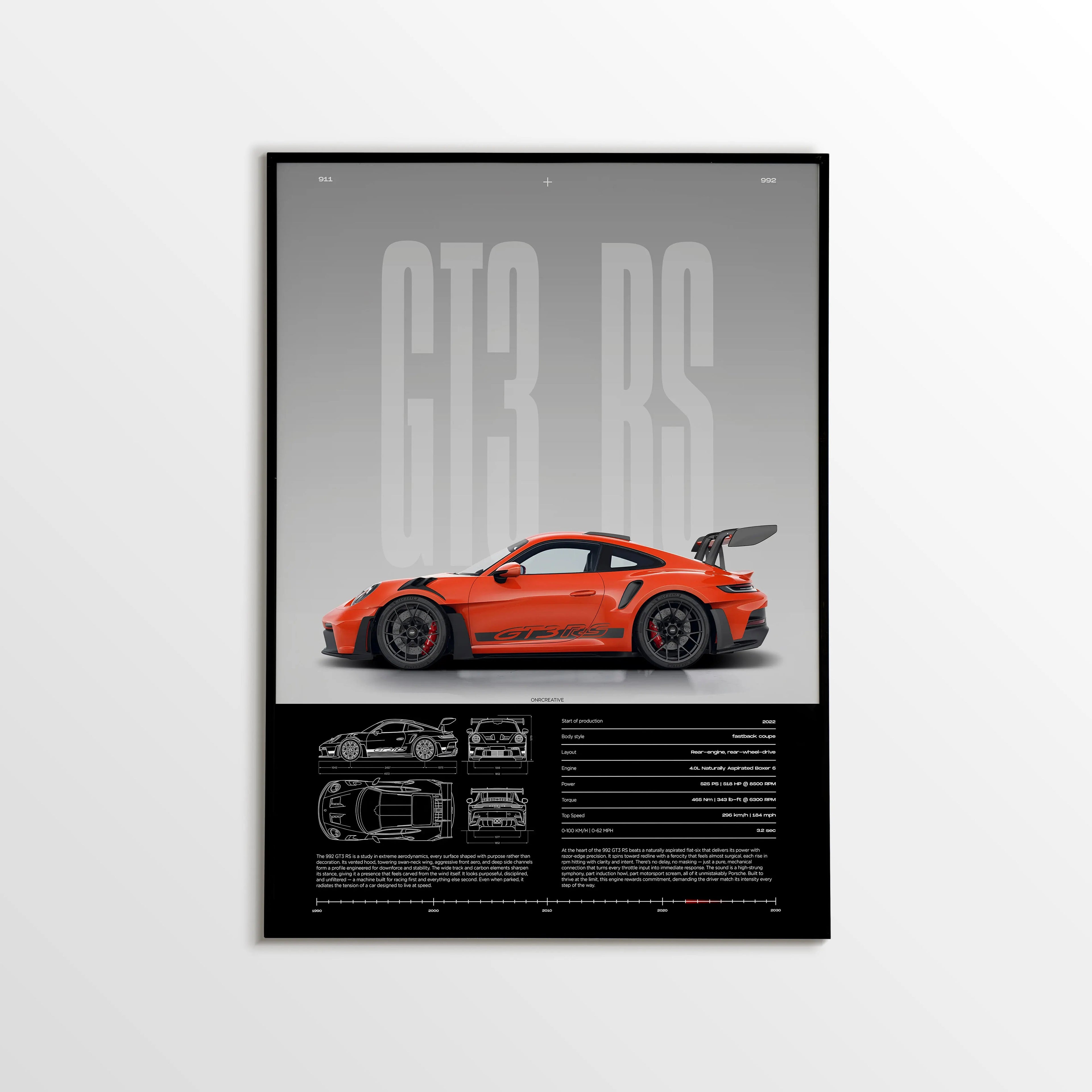 Porsche 911 GT3 RS 992 Lava Orange Car Poster - image 1