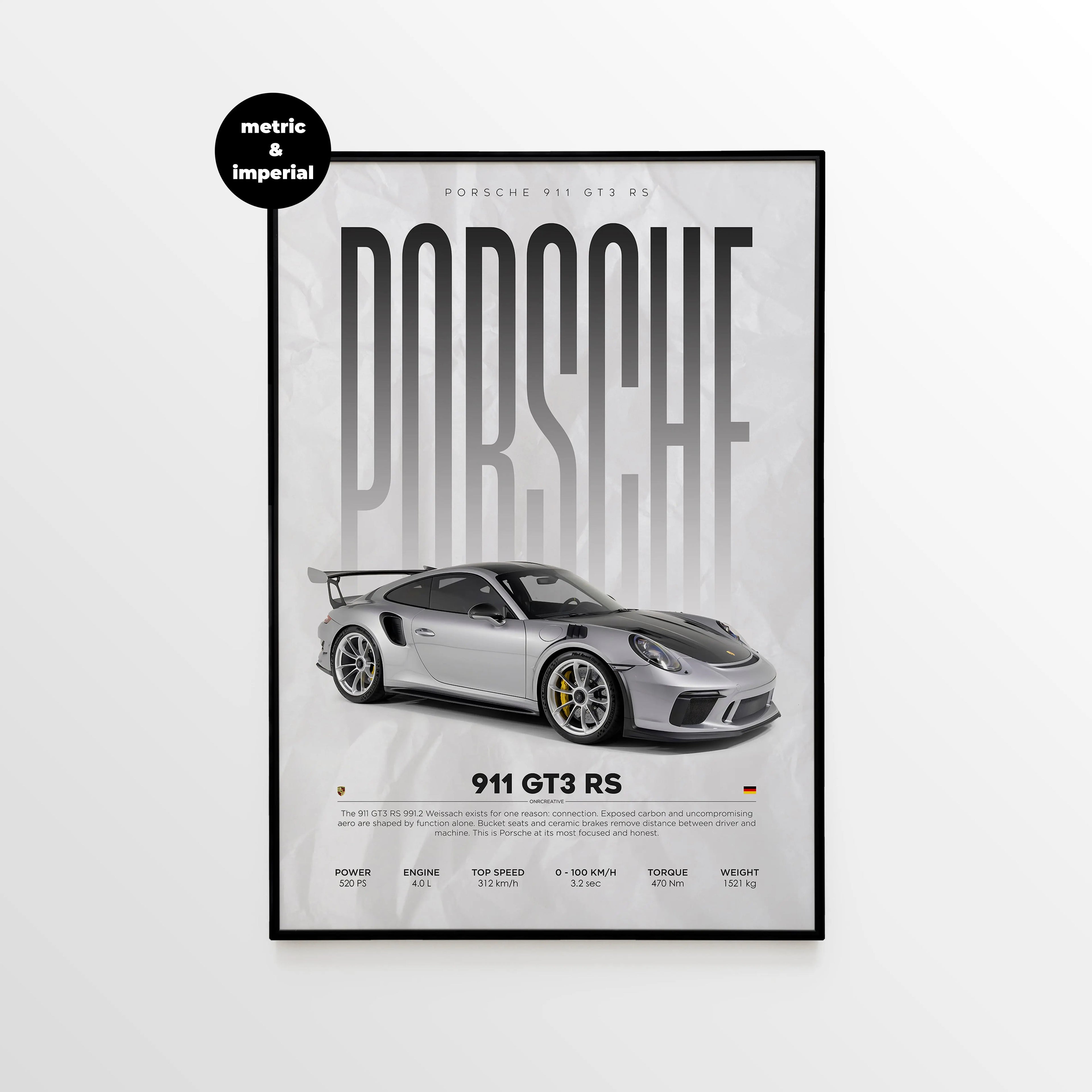 Porsche 911 GT3 RS 991.2 Weissach Package Car Poster - image 1