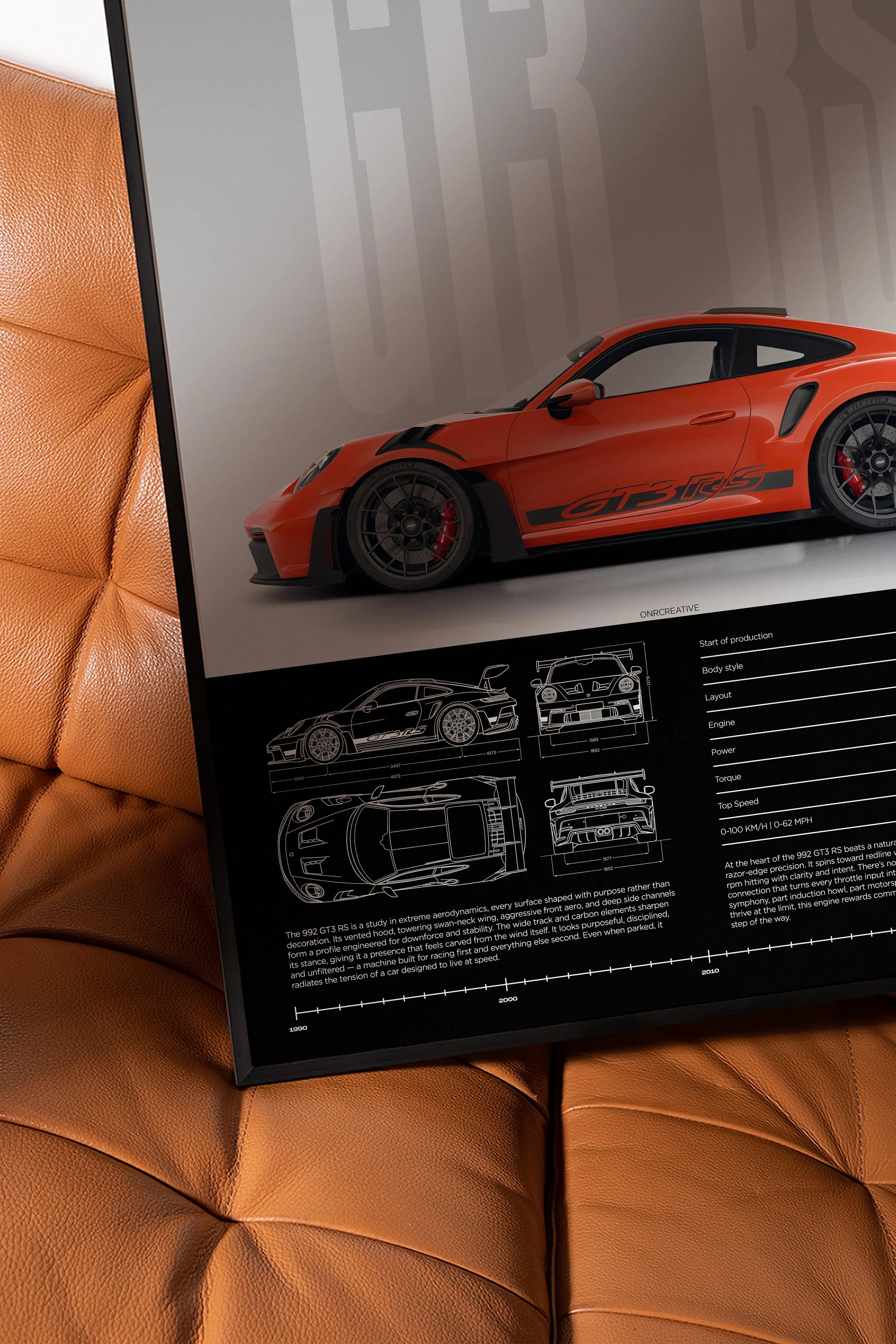 Porsche 911 GT3 RS 992 Lava Orange Car Poster - image 3